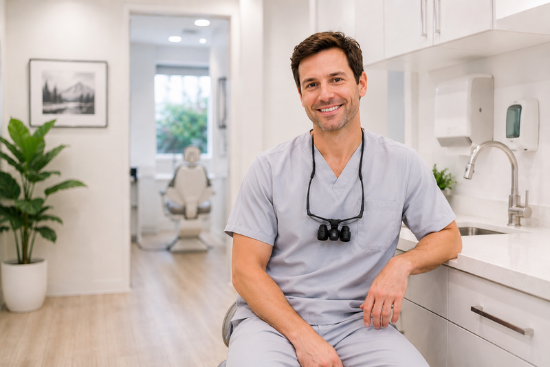 Dentist smiling in a modern dental practice